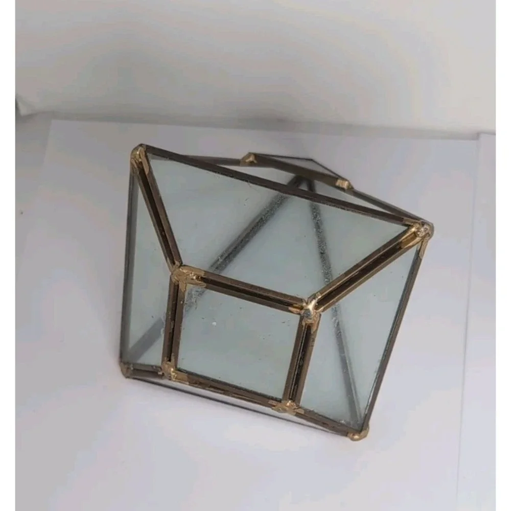 Vintage Geometric Terrarium Planter Brass & Glass Succulents Holder 6